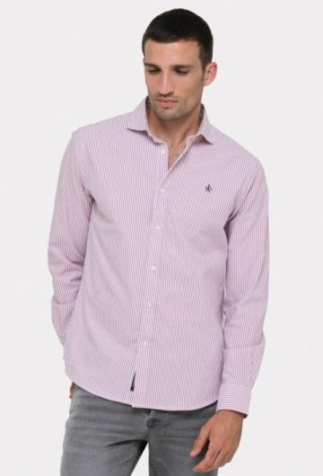 Camisa clásica Oxford de hombre a rayas roja