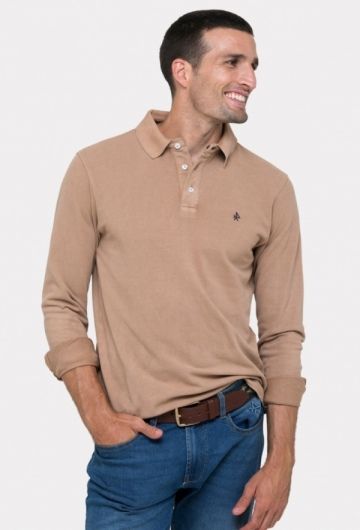 Polo manga larga modelo vintage marrón