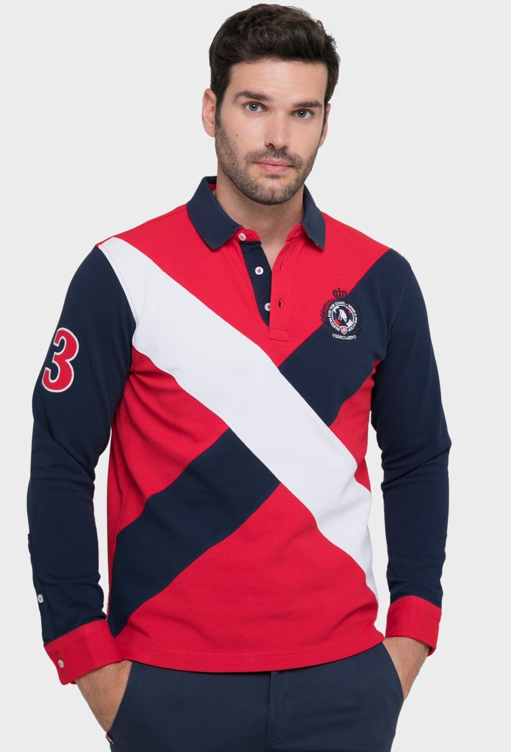 Polo modelo bandas rojo con azul marino Valecuatro