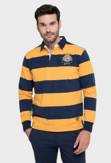 Rugby franjas mostaza con azul marino