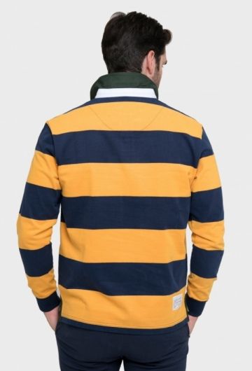 Rugby franjas mostaza con azul marino