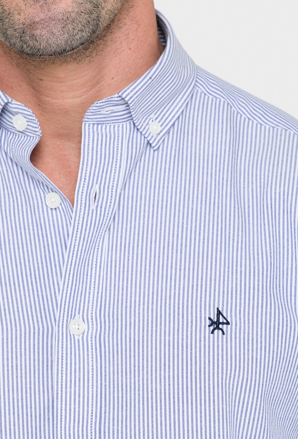 Valecuatro - Camisa oxford clásica a rayas azul marino