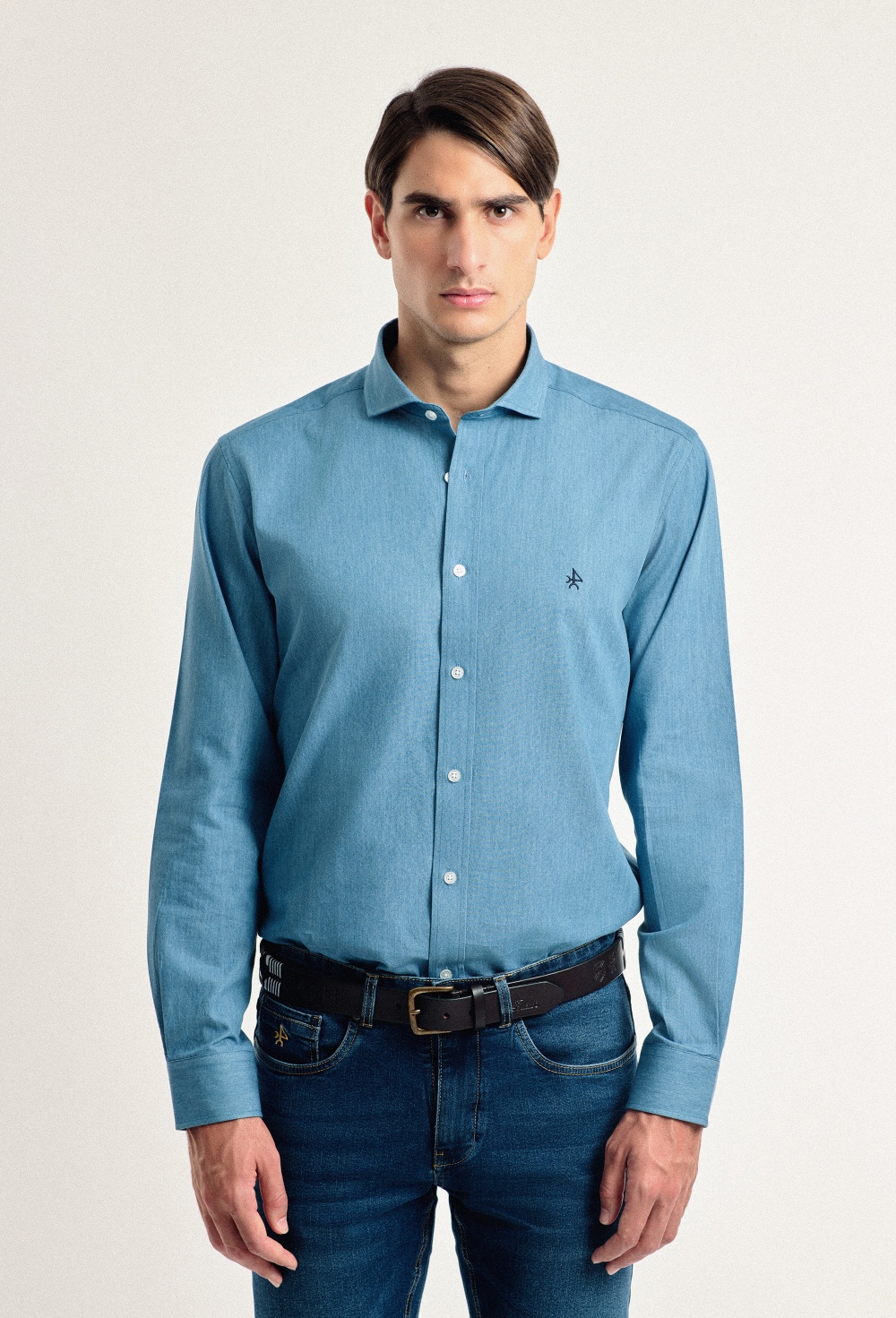 camisas - Camisa denim azul jeans medio I24H-5998-AMJ