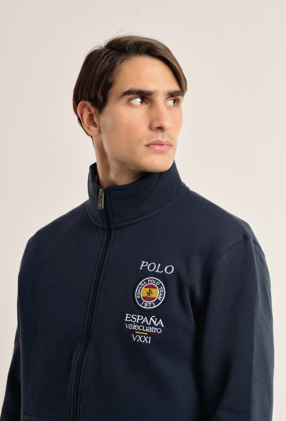 Valecuatro - Sudadera cremallera Valecuatro azul marino escudo España