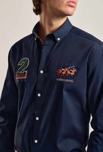 Camisa hombre Valecuatro azul marino modelo caballos