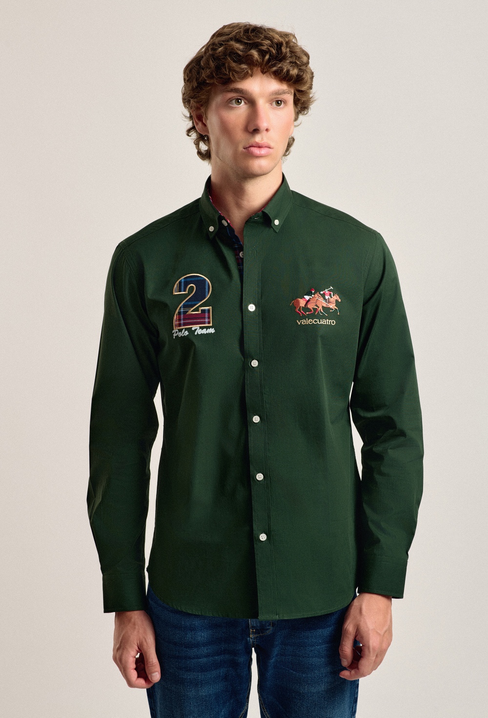 Camisa hombre Valecuatro verde modelo caballos Valecuatro