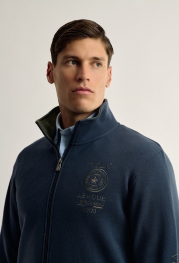 Sudadera bordados azul marino con cremallera