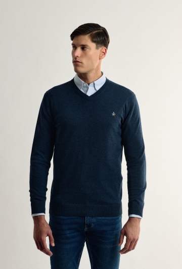 Jersey clásico azul marino Valecuatro con cuello pico
