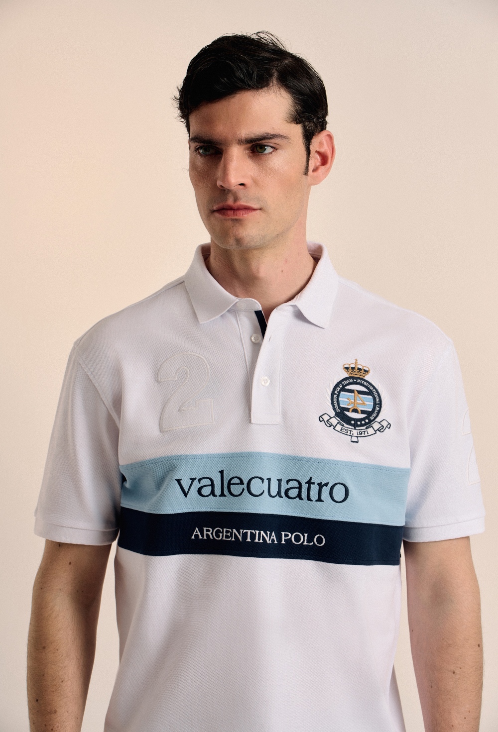 Polo franjas Argentina blanco - Valecuatro