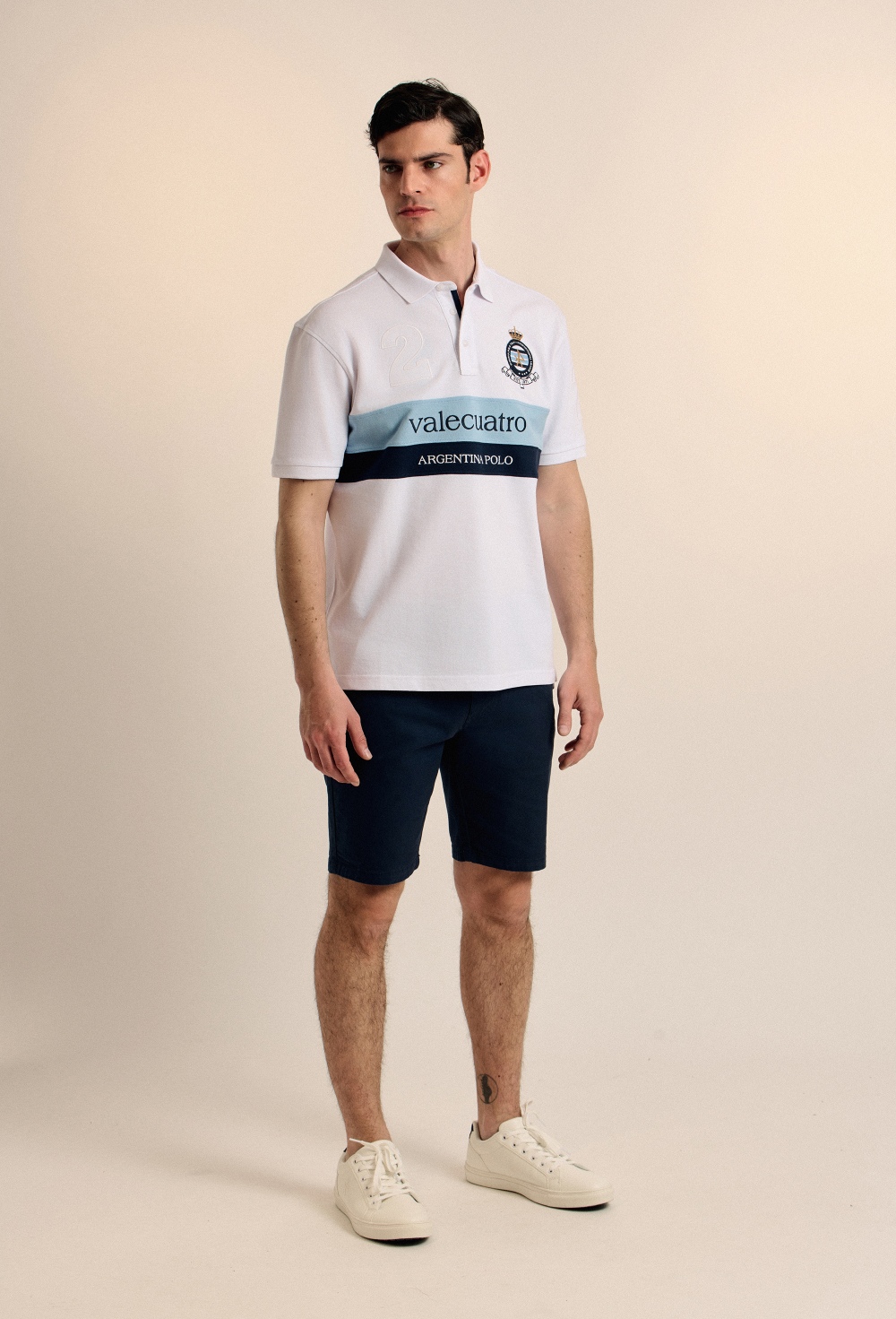 Polo franjas Argentina blanco - Valecuatro - polos
