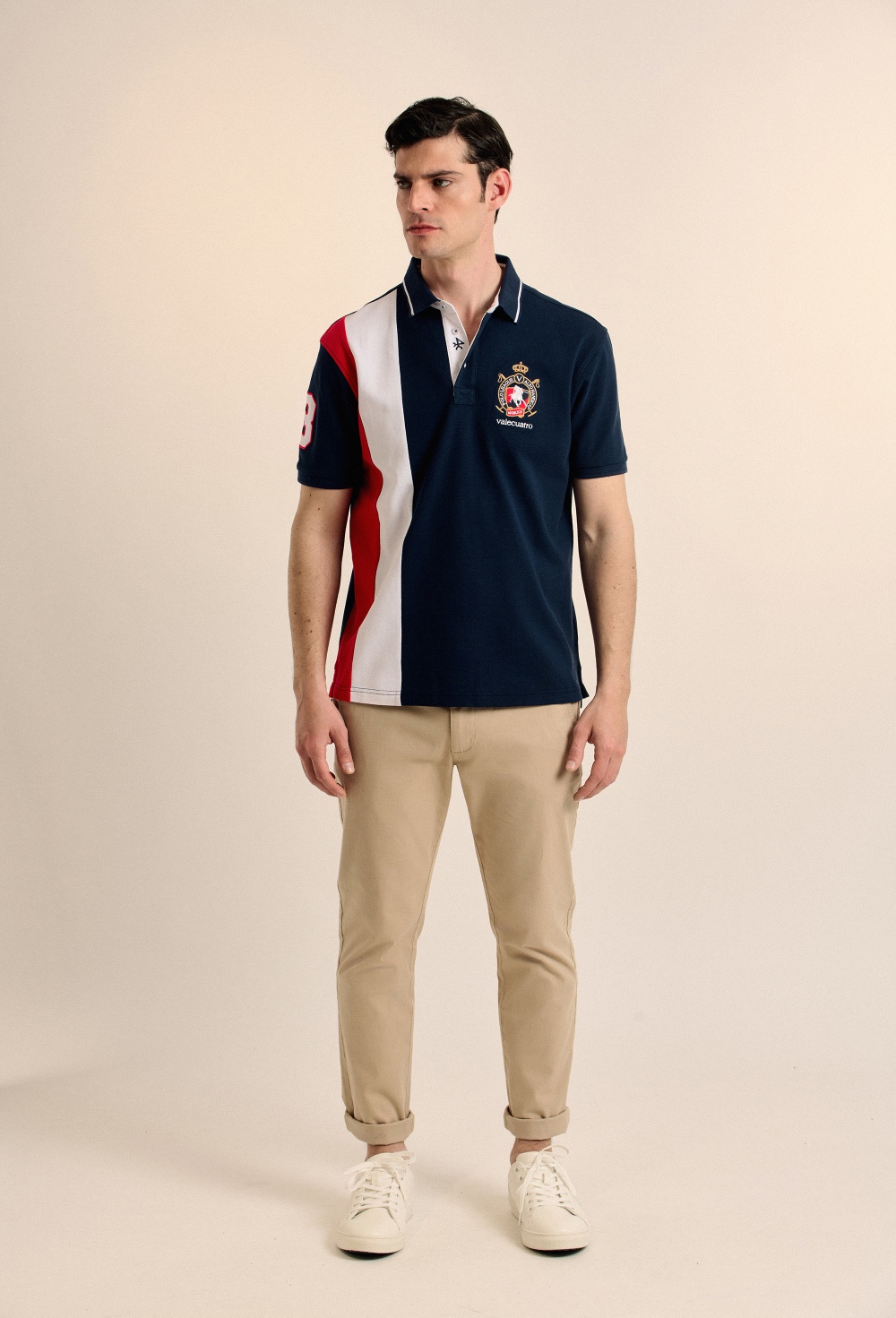 Polo tricolor escudo azul marino - Valecuatro - polos