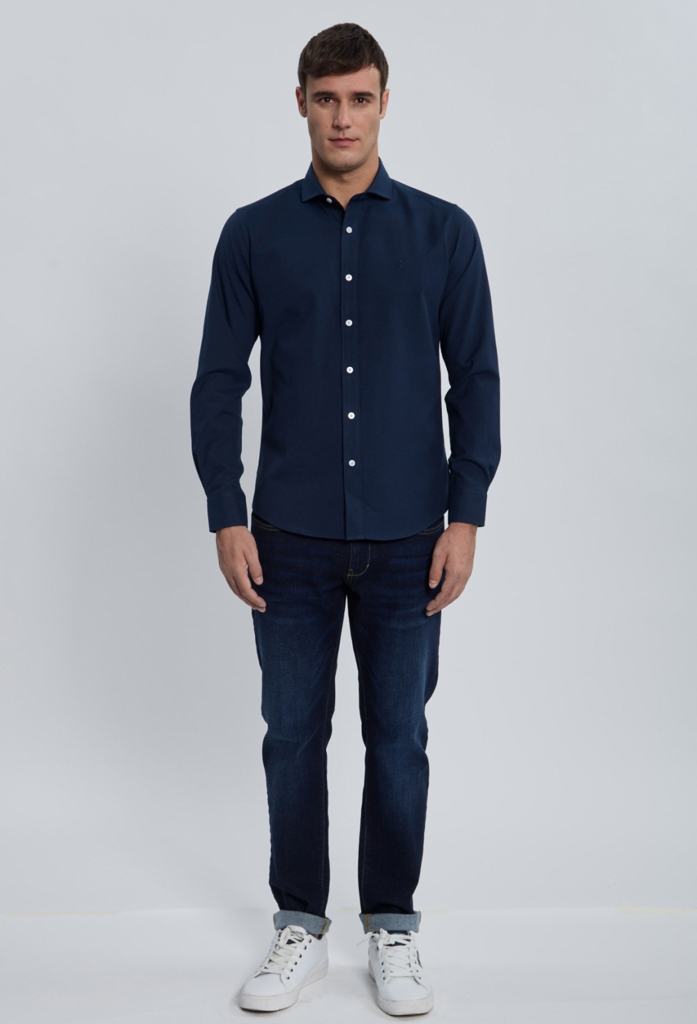 Camisa Oxford azul marino cuello italiano - Valecuatro - camisas