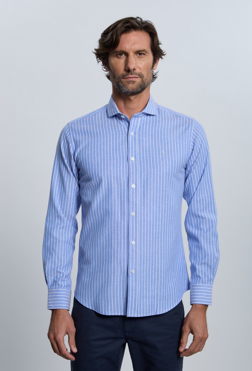 camisas - Camisa Oxford rayas azul marino cuello italiano I25H-6347-AZM