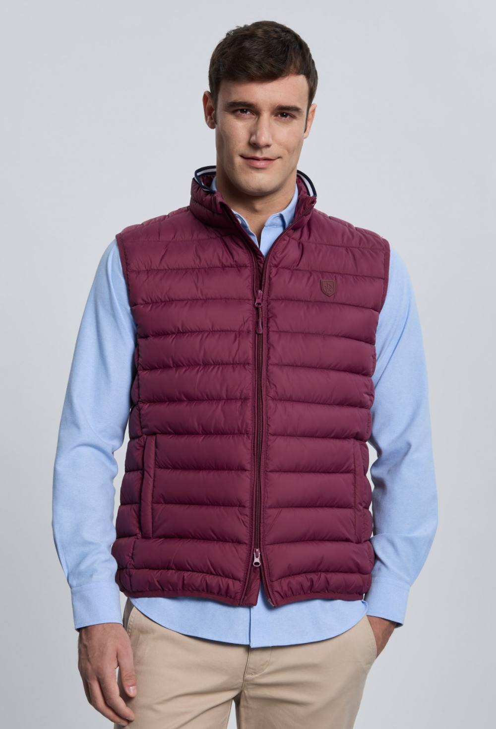chalecos - Chaleco acolchado clásico burdeos I25H-6435-BU