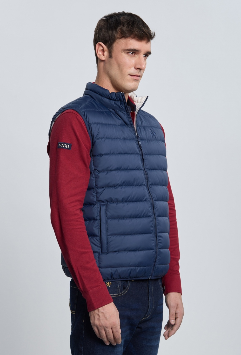Valecuatro - Chaleco acolchado reversible azul marino con blanco roto