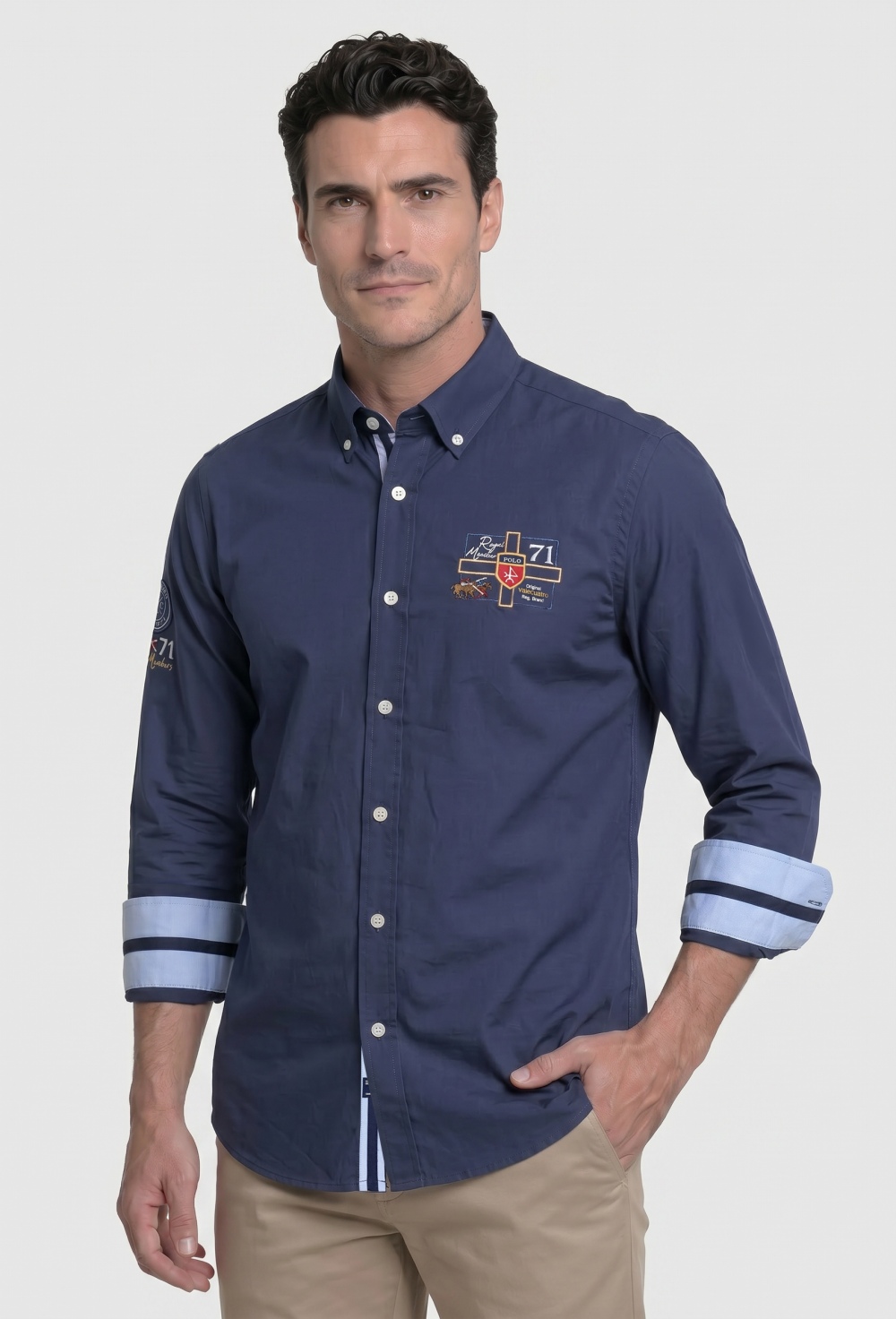 camisas - Camisa bordada modelo Player azul marino P26H-6510-AZM