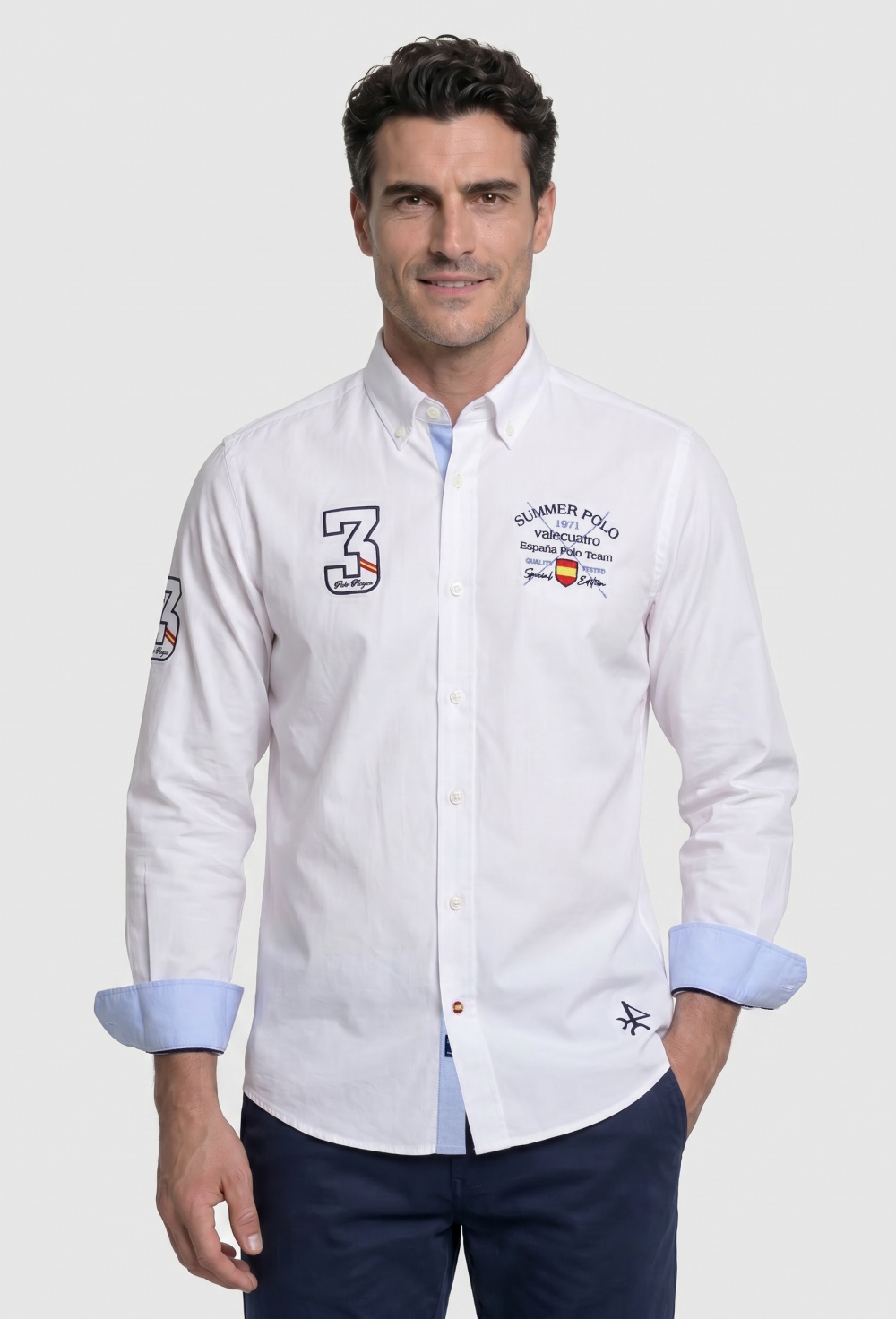 camisas - Camisa bordada España Polo blanca P26H-6512-BL