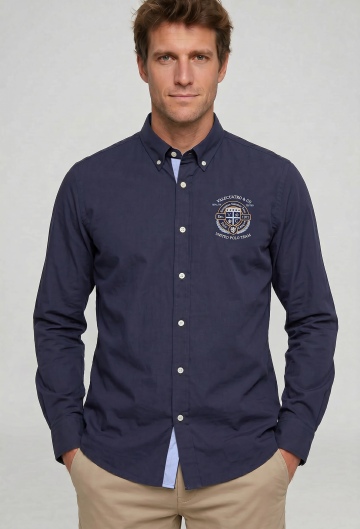 Camisa semibordada United Polo azul marino