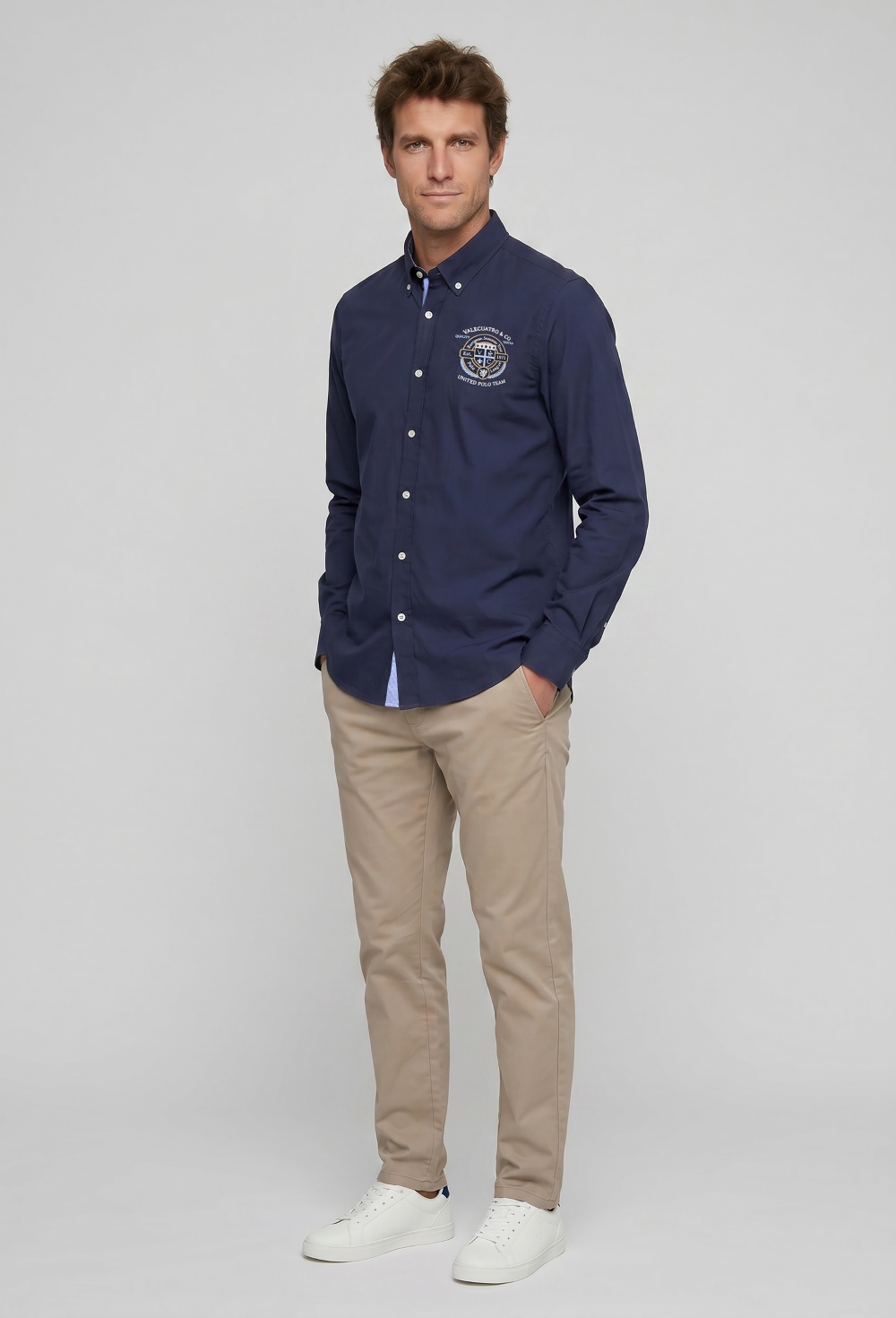 Camisa semibordada United Polo azul marino