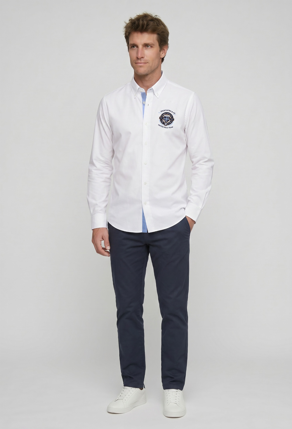 Valecuatro - Camisa semibordada United Polo blanca