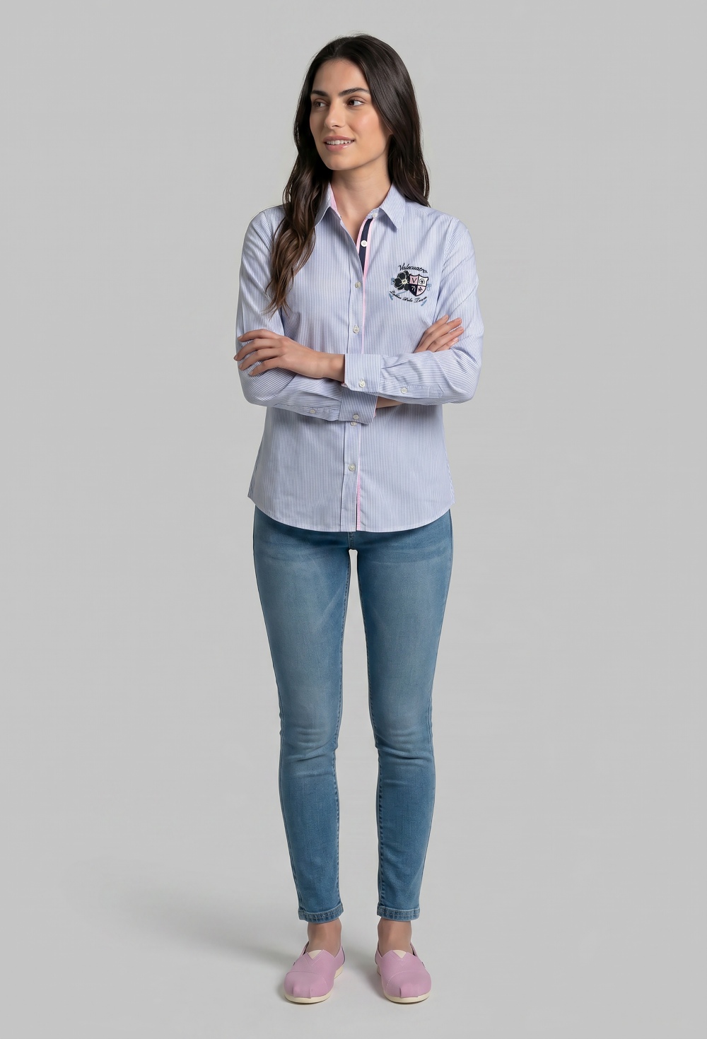 Camisa bordada Ladies Polo Team celeste a rayas - Valecuatro