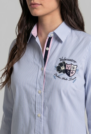 Camisa bordada Ladies Polo Team celeste a rayas