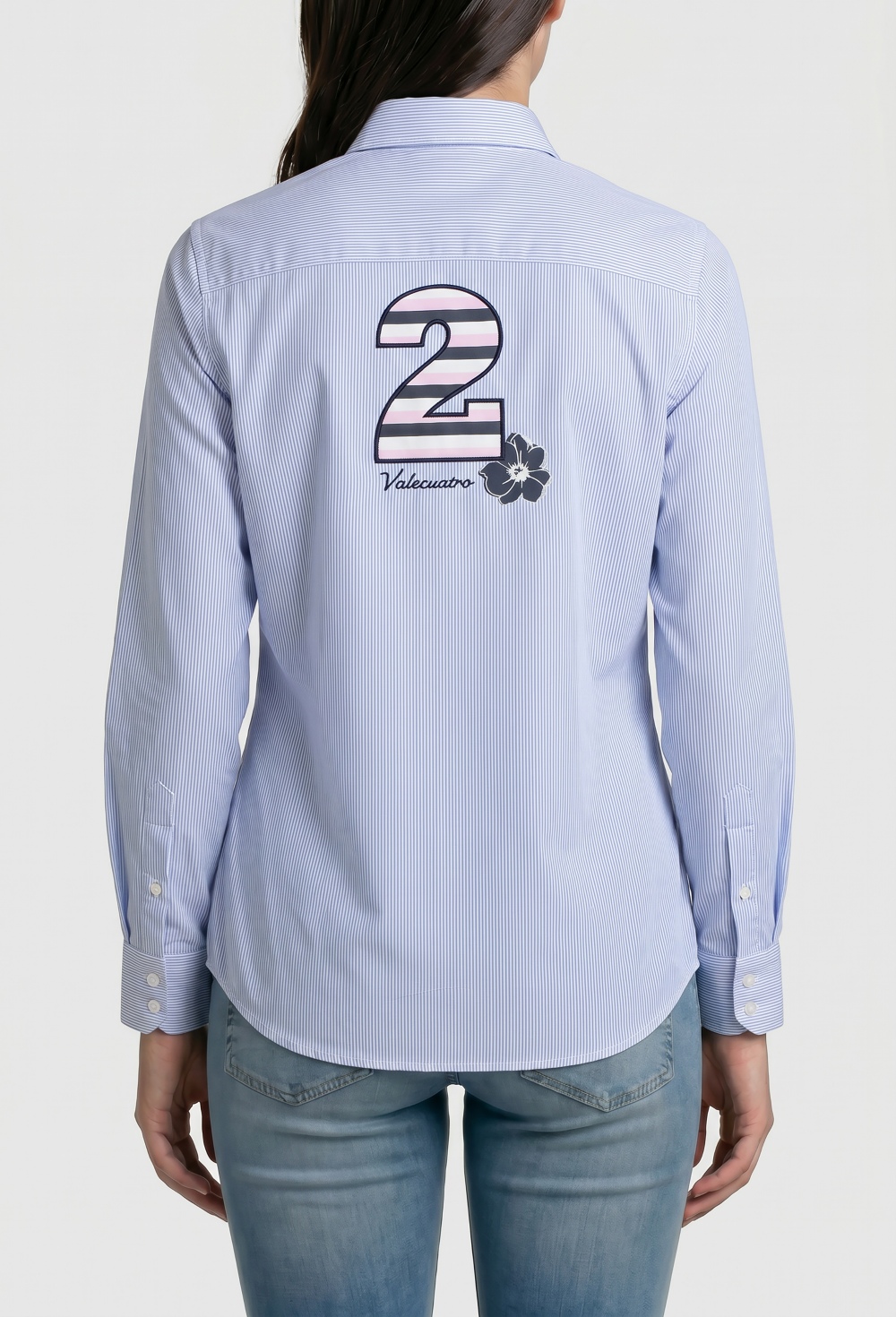 Valecuatro - Camisa bordada Ladies Polo Team celeste a rayas