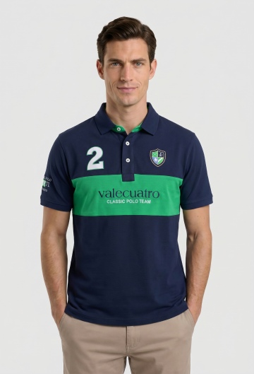 Polo bordado franja azul marino