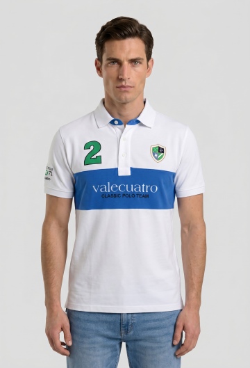 Polo bordado franja blanco